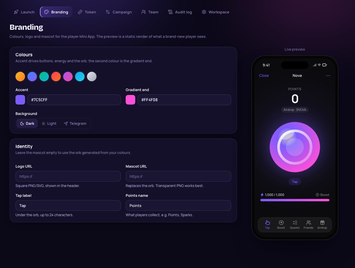 Branding page with live phone preview