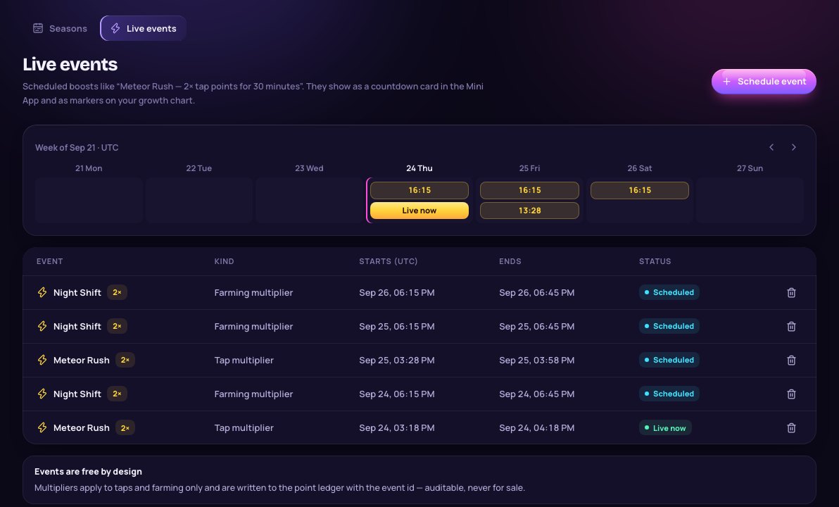 Live events calendar and list